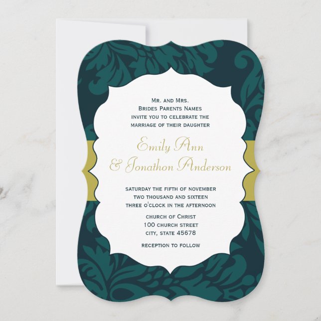 Invitación a la moderna boda Verde azulada de Aqua (Anverso)