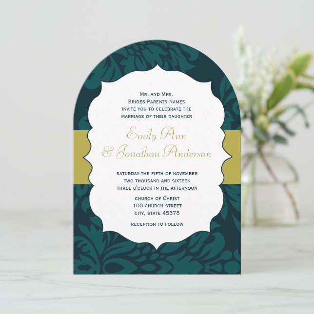 Invitación a la moderna boda Verde azulada de Aqua (Anverso de pie)