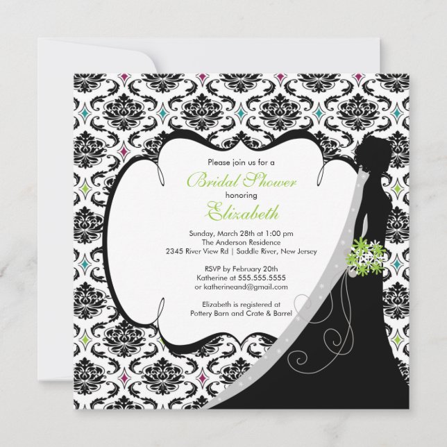 Invitación a la moderna ducha de novia verde Damas (Anverso)