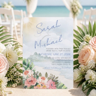 Invitación a la moderna playa y a la boda floral