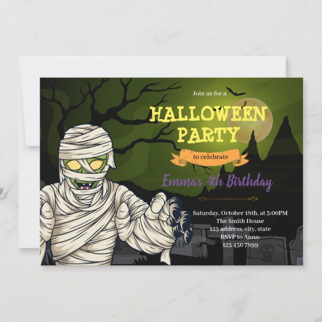 Invitación a la momia de Halloween (Anverso)