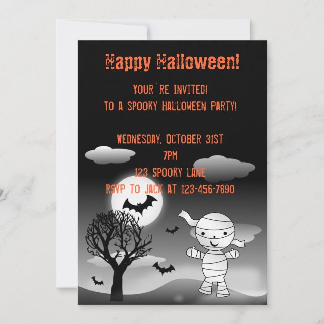 Invitación a la momia Halloween (Anverso)