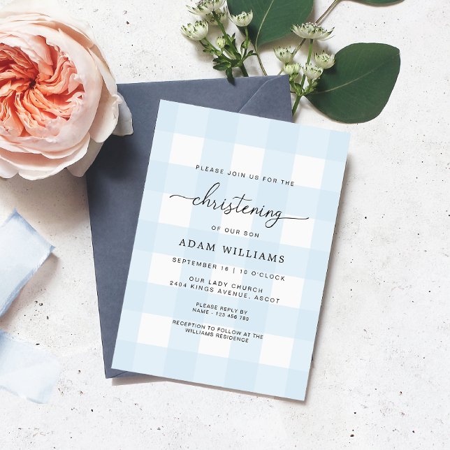 Invitación a la Navidad de Blue Gingham (Subido por el creador)