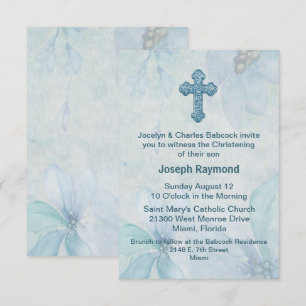 Invitación a la Navidad de la Cruz Floral Azul Beb