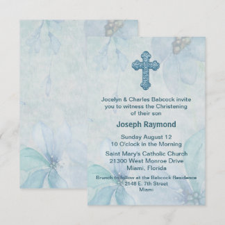 Invitación a la Navidad de la Cruz Floral Azul Beb
