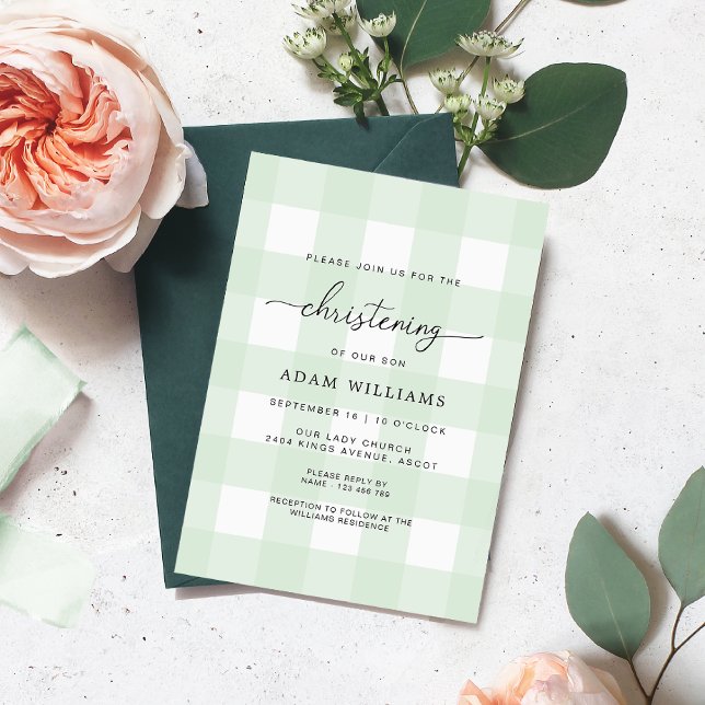 Invitación a la Navidad de Mint Green Gingham (Subido por el creador)
