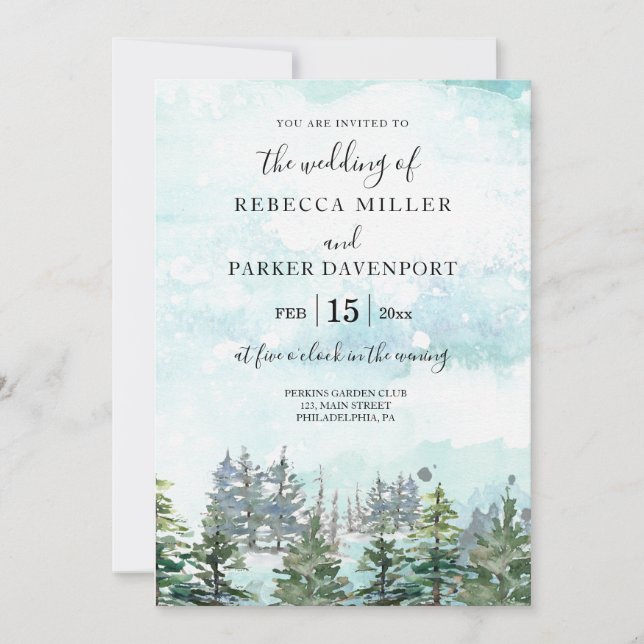 Invitación a la nevada de pinos de bodas de invier (Anverso)