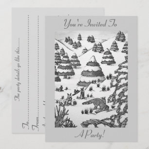 invitación a la nieve de invierno de zorro lindo y