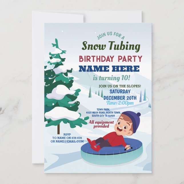 Invitación a la nieve por la fiesta de cumpleaños  (Anverso)