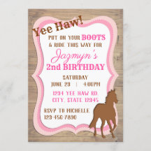 Invitación a la niña de color rosa Yee Haw
