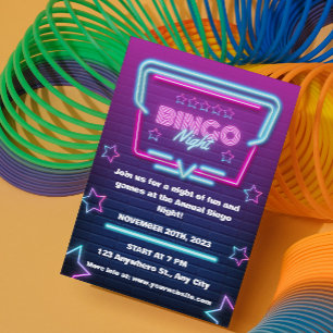 Invitación a la noche de bingo de fiesta azul mora