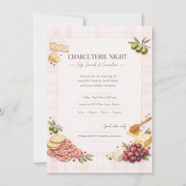 Invitación a la noche de chicas de charcutería  (Anverso)