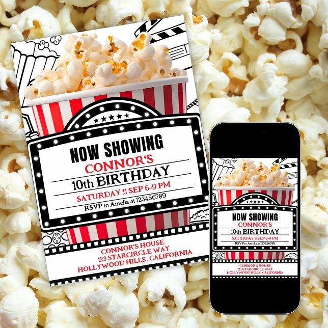 Invitación a la noche de cine de palomitas rojas (Subido por el creador)