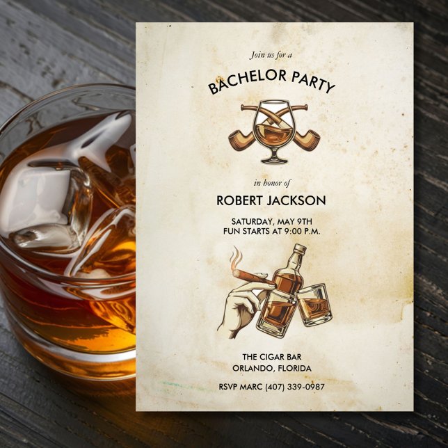 Invitación a la Noche de Whisky para la Despedida  (Whiskey Night Groom Bachelor Party Invite)