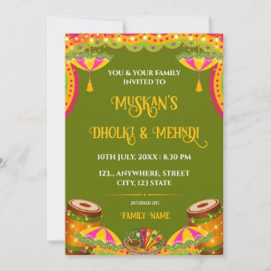 Invitación a la noche festiva de Dholki y Mehndi e