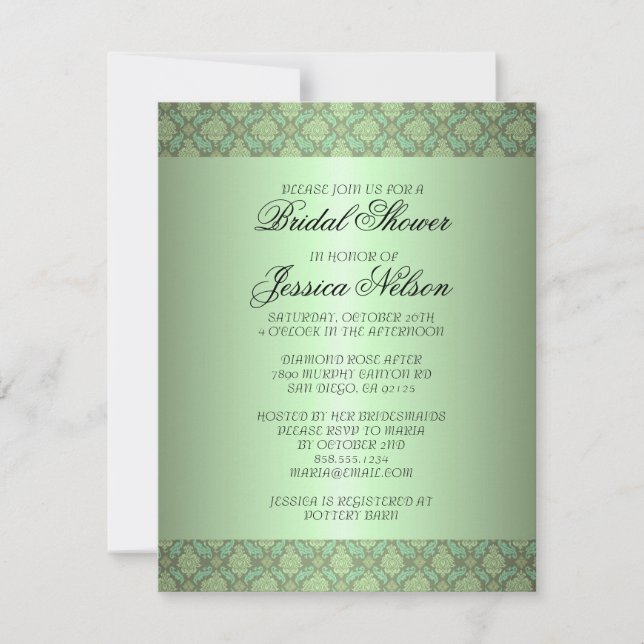 Invitación a la Noche Green Damask Swirls (Anverso)