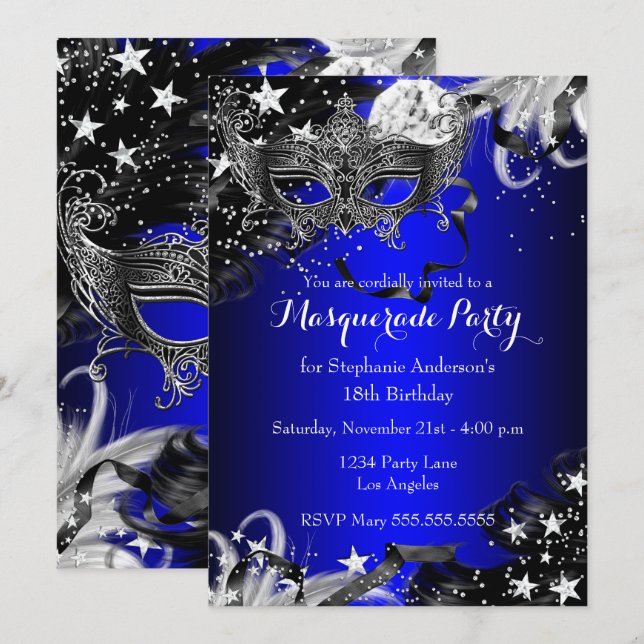 Invitación a la Noche Mágica de Purpurina Azul Fie (Anverso / Reverso)