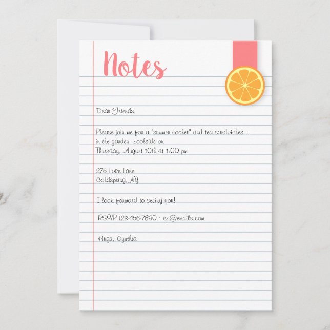 Invitación a la nota de verano (Anverso)