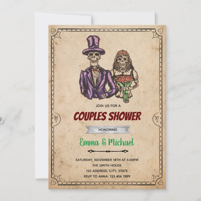 Invitación a la novia boda de Skeleton Halloween (Anverso)