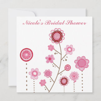 Invitación a la novia con ducha de flores rosadas