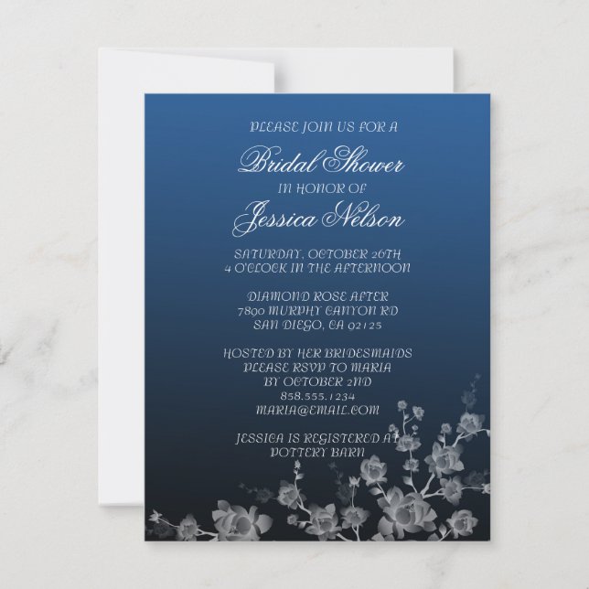 Invitación a la novia de Luxury Floral Peony Denim (Anverso)