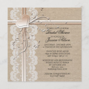 Invitación a la novia de Luxury Lace Heart Burlap