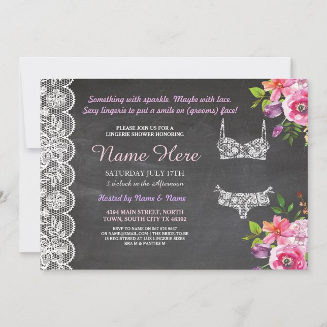 Invitación a la novia floral con ducha de lencería (Anverso)