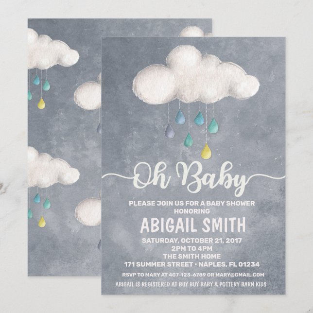 Invitación a la nube Baby Shower amor a la lluvia (Anverso / Reverso)