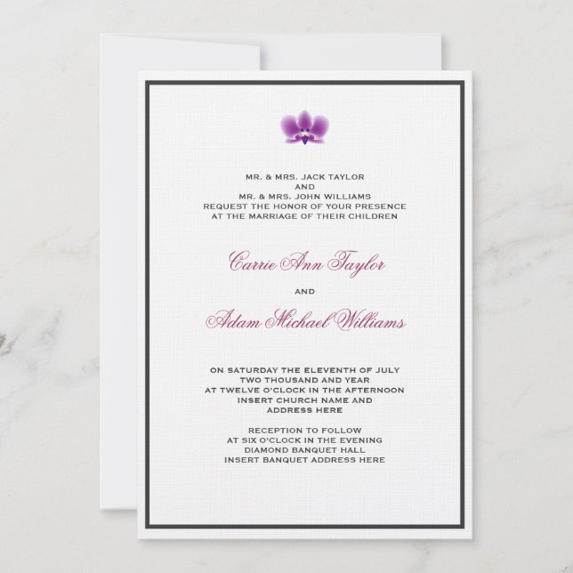 Invitación a la orquídea púrpura oscura (Anverso)