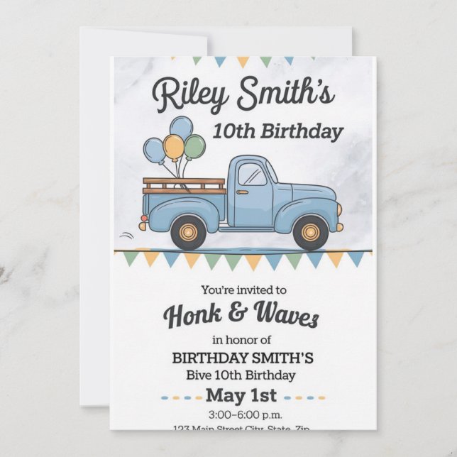 Invitación a la Parada de Cumpleaños con Bocinazo  (Anverso)