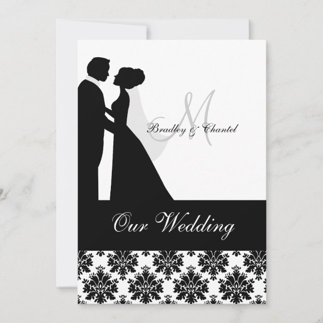Invitación a la pareja de Bodas negros y blancos (Anverso)