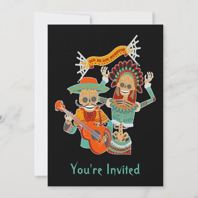 Invitación a la pareja de cráneos de azúcar Dia de (Anverso)