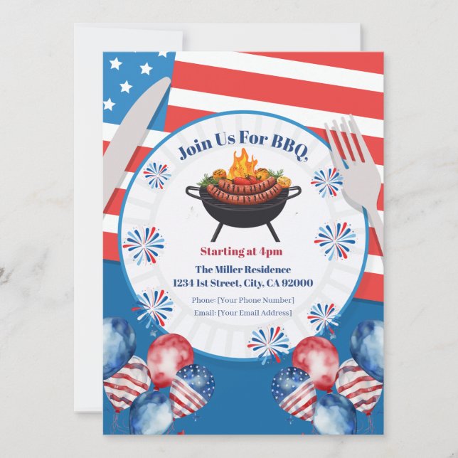 Invitación a la parrillada del 4 de julio, invitac (Anverso)