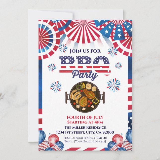 Invitación a la parrillada del 4 de julio, invitac (Anverso)