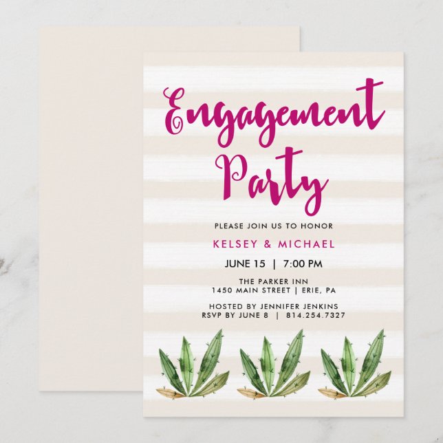 Invitación a la Parte de compromiso de Glam Cactus (Anverso / Reverso)