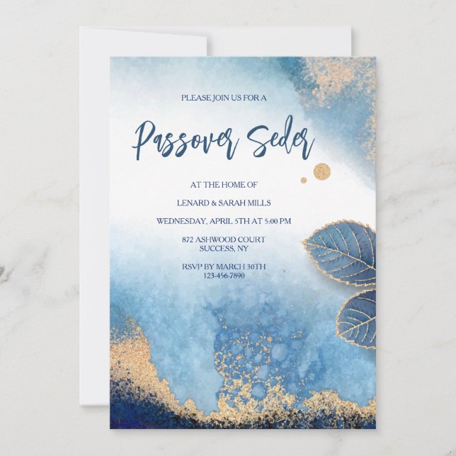 Invitación a la Pascua Azul y Oro Moderno (Anverso)