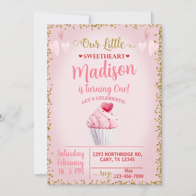 Invitación a la pastelería de San Valentín chica. (Anverso)
