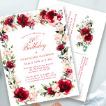 Invitación a la Peonía Rosa Rosa Rosa Rosa Rosa Ro<br><div class="desc">Elegantes rosas rojas y peonías rosadas están enclavadas en hojas de color verde oscuro para crear un hermoso marco floral que rodea los detalles de tu cumpleaños. La caligrafía clásica y tradicional añade una estética de lujo al diseño. Estarás orgulloso de enviarlo a tus invitados.</div>