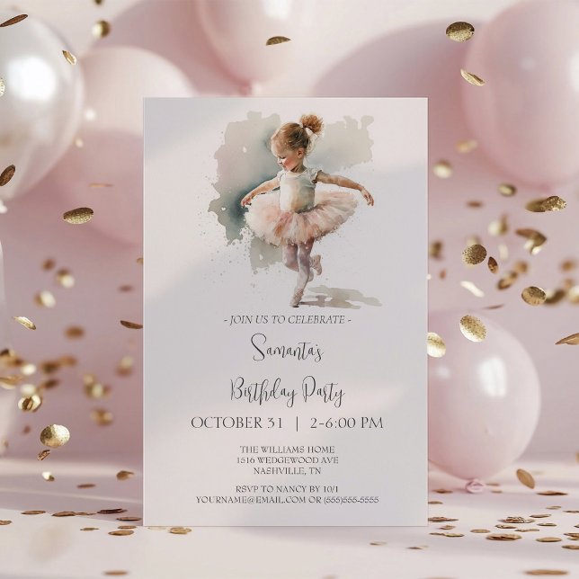 Invitación a la Pequeña Ballerina Watercolor (Subido por el creador)