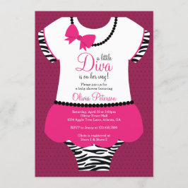 Invitación a la Pequeña Diva en Baby Shower, cebra