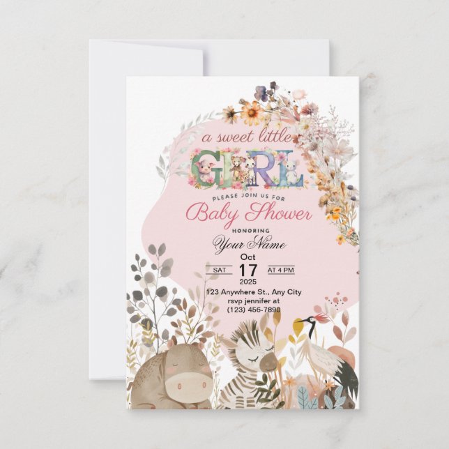 Invitación a la pequeña niña a la ducha con arco i (Anverso)