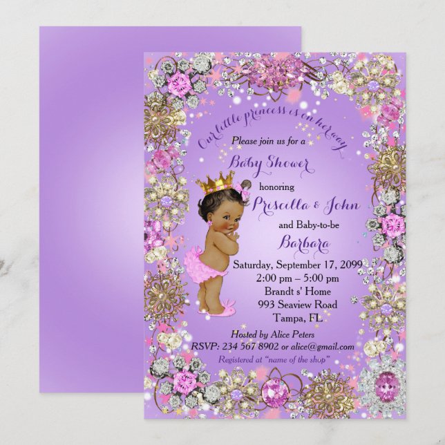 Invitación a la pequeña Princesa Baby Shower, oro  (Anverso / Reverso)