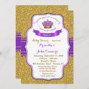 Invitación a la pequeña Princesa Baby Shower, oro,
