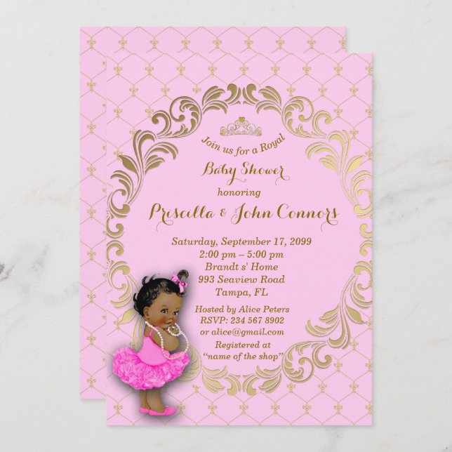 Invitación a la pequeña Princesa Baby Shower, oro, (Anverso / Reverso)