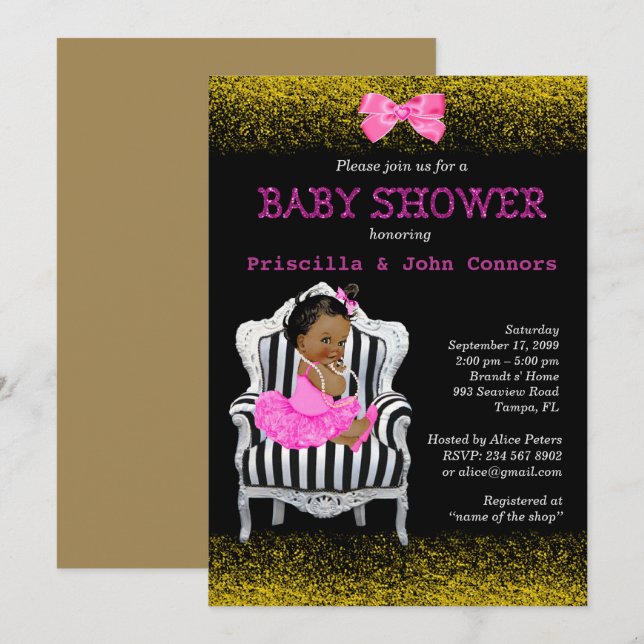 Invitación a la pequeña Princesa Baby Shower, rosa (Anverso / Reverso)