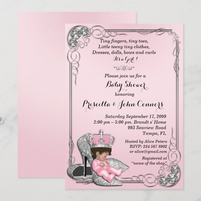 Invitación a la pequeña Princesa Baby Shower, rosa (Anverso / Reverso)