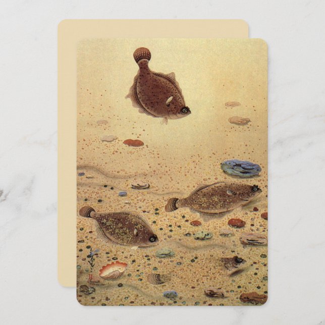 Invitación a la pesca de peces planos con flores d (Anverso / Reverso)