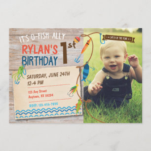 Invitación a la pesca de primer cumpleaños de niño