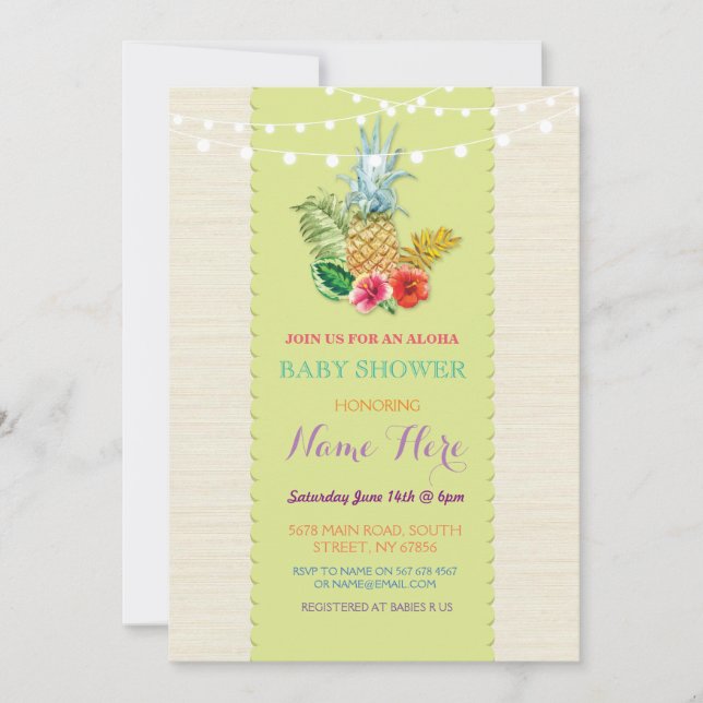 Invitación a la piña Baby Shower Aloha Luau (Anverso)
