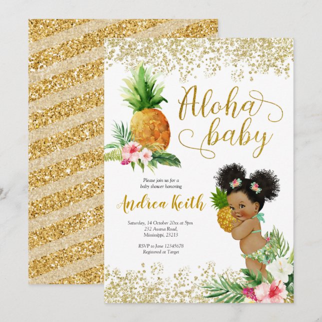 Invitación a la piña tropical Aloha Pineapple Gold (Anverso / Reverso)